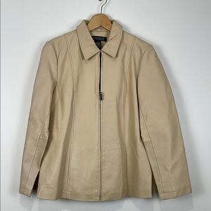 Dialogue Women’s Small Cream 100% Leather Jacket Full Zip Front Lined